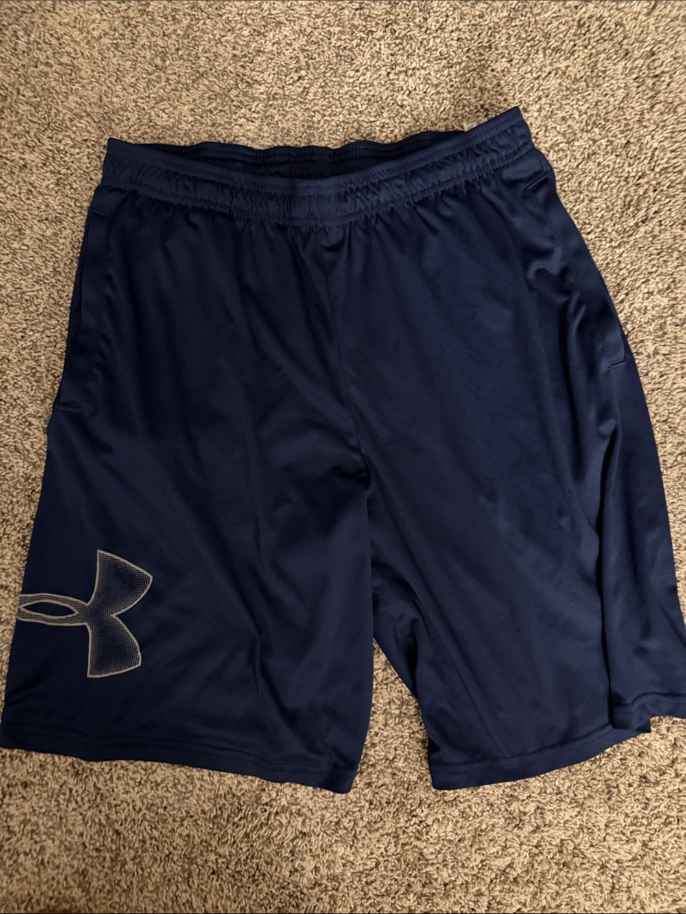 Under Armour Men's Dark Navy Athletic Shorts with Gray Logo